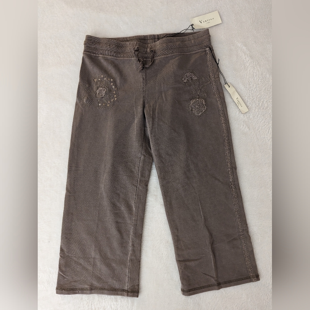 Vertigo Paris Womens Straight Leg Size Med Side Zip Ankle Pants Taupe Stretch